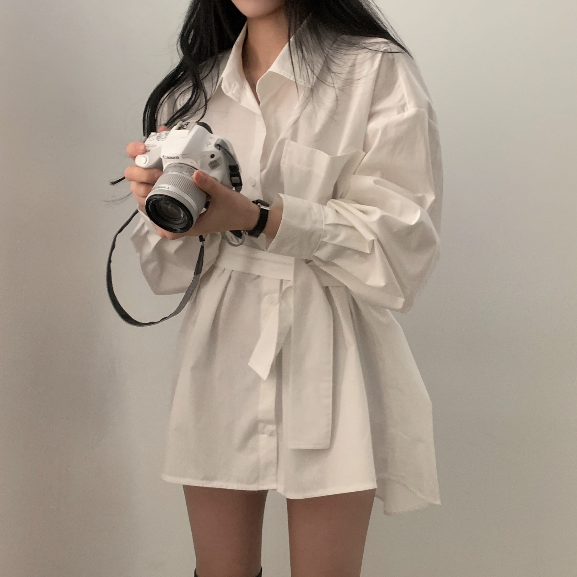 【1つ買うと10つ無料】長袖スリーブルーズストラップミディアーレングスレジャー