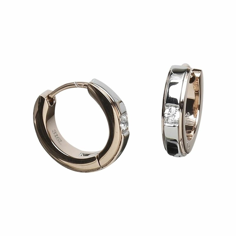 [Negozietto] ネゴツィエット ピアス W1S15-MQ102PG 低金属アレルギー ステンレス 316L フープ 中折れ 3mm CZ付 3mm×13.5mm ピンクゴールド