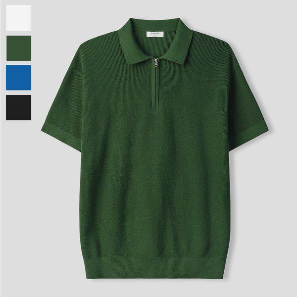 メンズルーズハチカラーネック半袖ニットTシャツ GN-KNH-Q017-グリーン