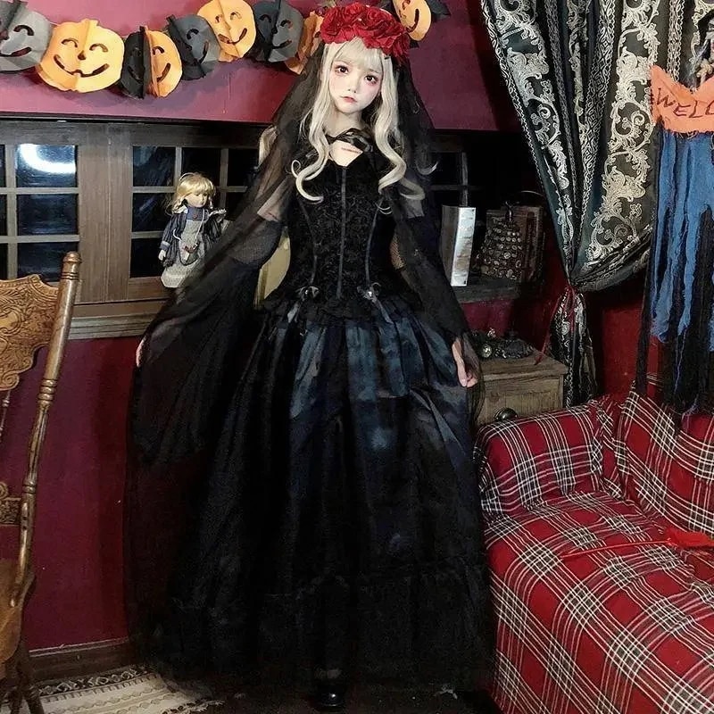 魔女の衣装 ハロウィン コスプレ ハロウイン ロリータ チャイナドレス 長袖 ゾンビ服取り外し可能な袖 パニエ付き ハロウィン コスムコスプレ ロリータ キョンシー服 かわいい JSKスカー