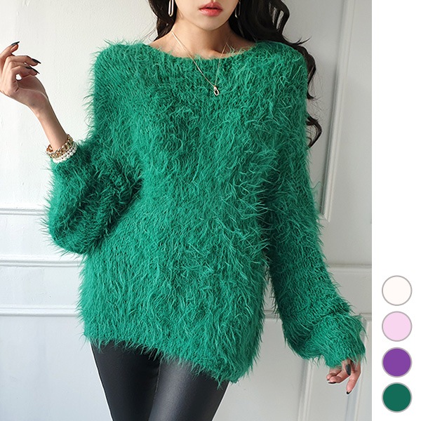 ニット レディース トップス モヘア シャギー セーター ロング丈 プルオーバー カットソー カジュアル おしゃれ 秋 冬 韓国 to25189