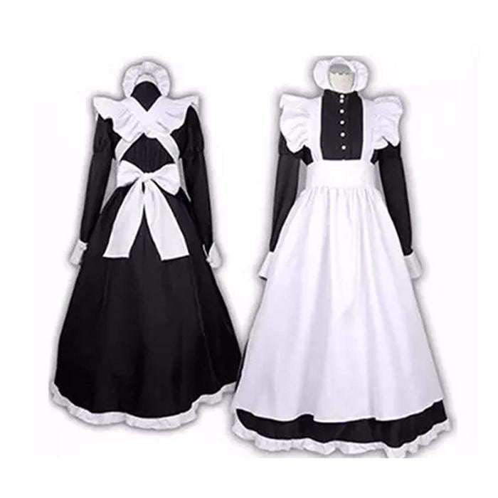【新作セ ール品】メイド服 ロング コスプレ衣装 イギリス フリル クラシカル 3点セット ロングワンピース エプロン カチューシャ コスチューム ハロウィン
