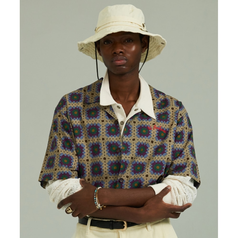 BEYOND CLOSET [コレクションライン] ビンテージかぎ針編みプリントコットン半袖シャツマルチ