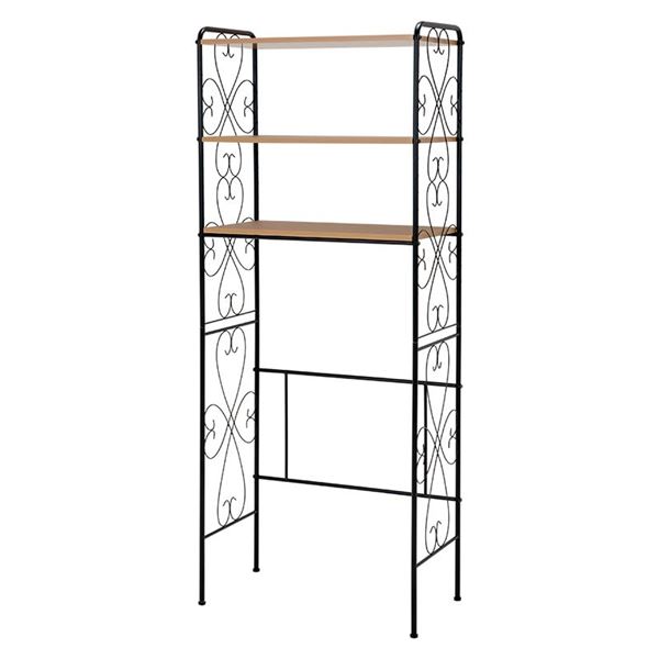 洗濯機ラック/ランドリー収納 (ブラウン) 幅75×奥行38×高さ182.5cm スチール 棚板 アジャスター付 組立式 (脱衣所 洗面所)