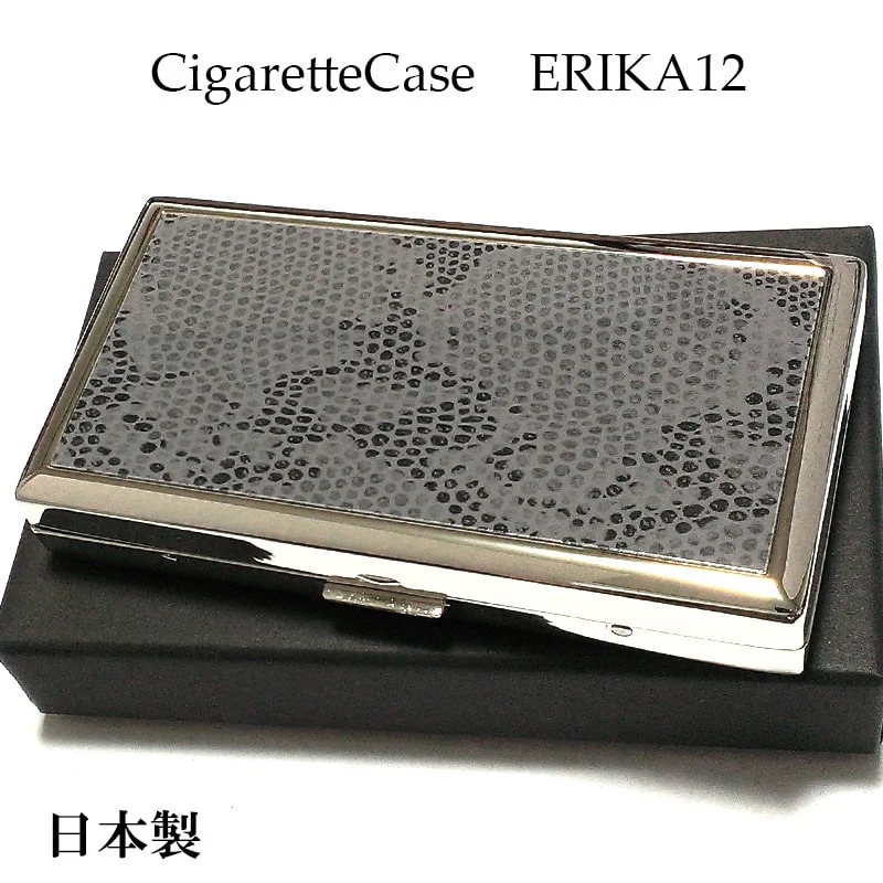 タバコケース 12本 100mm ERIKA ロング対応 エリカ スネーク パターン ロング 85mm レギュラー 蛇 柄 シガレットケース 潰れない たばこケース 日本製 坪田パール 真鍮製