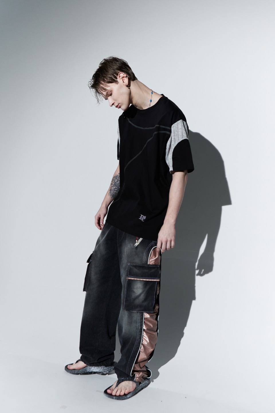 【RSSC】 WRINKLE MIXED CARGO DENIM PANTS : BLACK