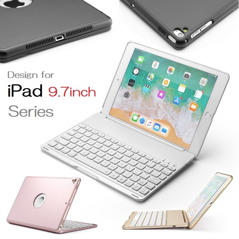 F8AS iPad 9.7インチ 第6世代 2018年版/第5世代 2017年モデル/Pro 9.7inch 2016/Air初代/Air2通用 Bluetooth ワイヤレス キーボード ケースタブレットPC用ケース