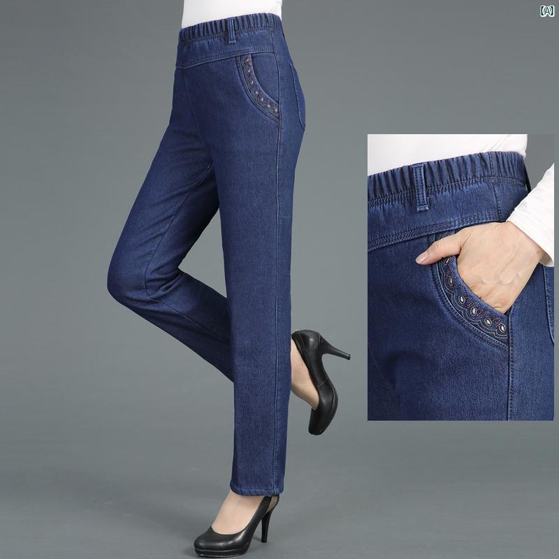レディース ファッション おしゃれ 春夏 秋　冬 大人 上品 高級 マダム プレゼント 敬老日　おばあちゃん 秋冬 ベルベット 厚手 ジーンズ パンツ高 ハイウエスト ズボン 春