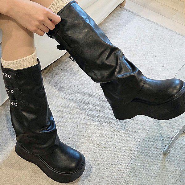 レイヤード 厚底 背が高く見える 冬 女性 レディース アンクル ロングブーツ 8cm sjaw bc1004_P409795876