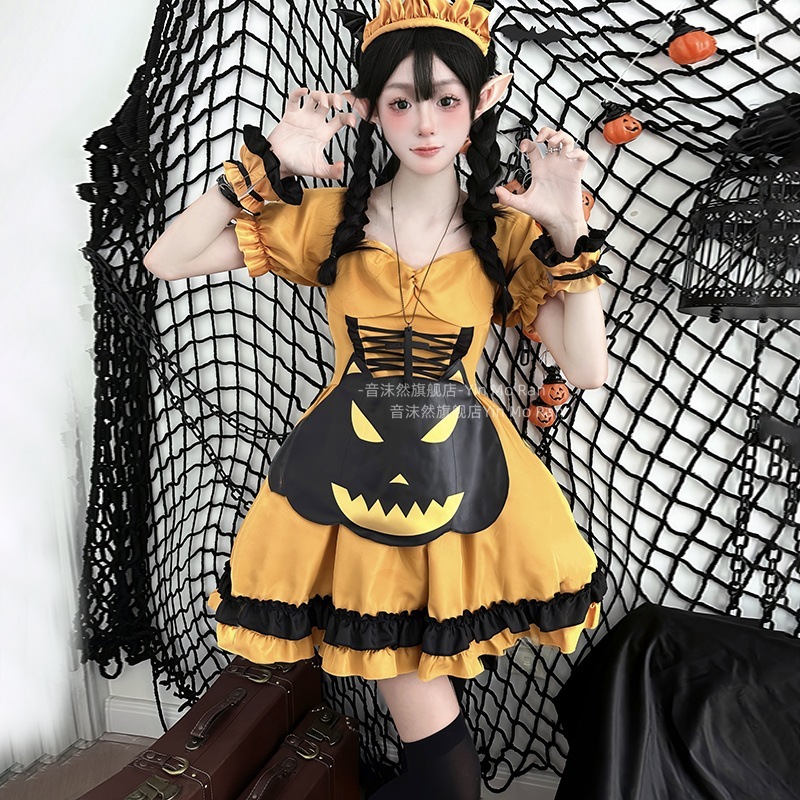 【期間特典】正規品 カボチャパーティー ハロウィーン 衣装 カーニバル夜 メイド服 コスプレ 暗黒小悪魔 cos服