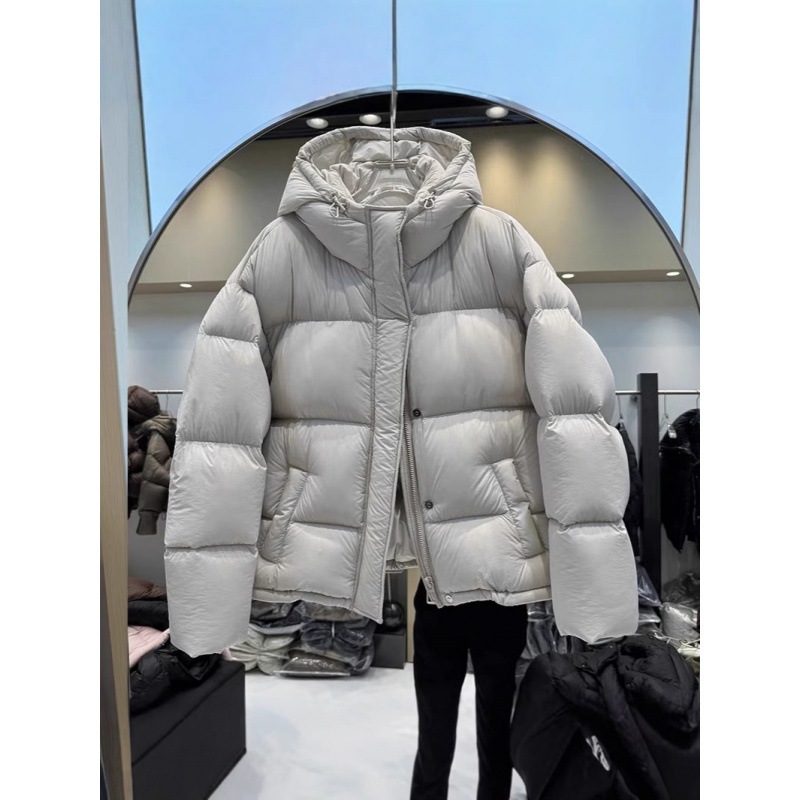レディース ホワイト ダックダウン パフスタイル ショート フード付き 厚手 冬 新デザイン ユニーク アウターウェア トレンド
