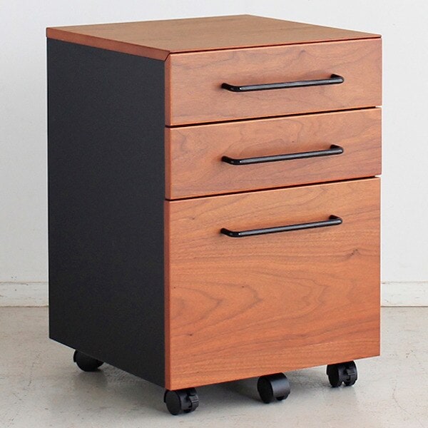 デスクワゴン 高さ58cm 三段 木製 天然木 ワゴン 引き出し 収納 キャスター