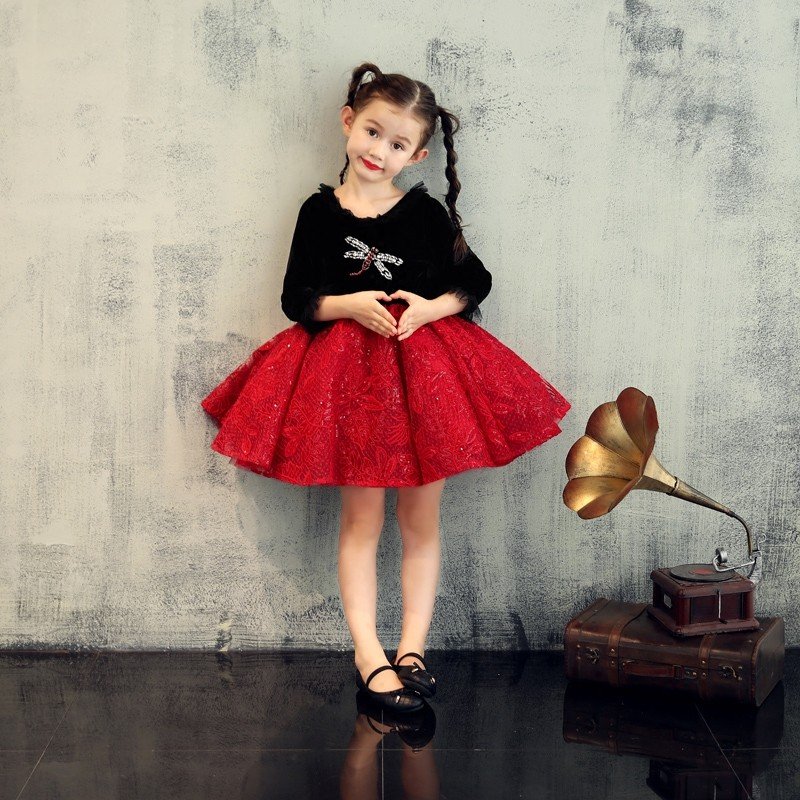 子供ドレス 結婚式 ワンピース 袖あり ミニドレス ピアノ発表会 キッズドレス 子供服 子ども フォ