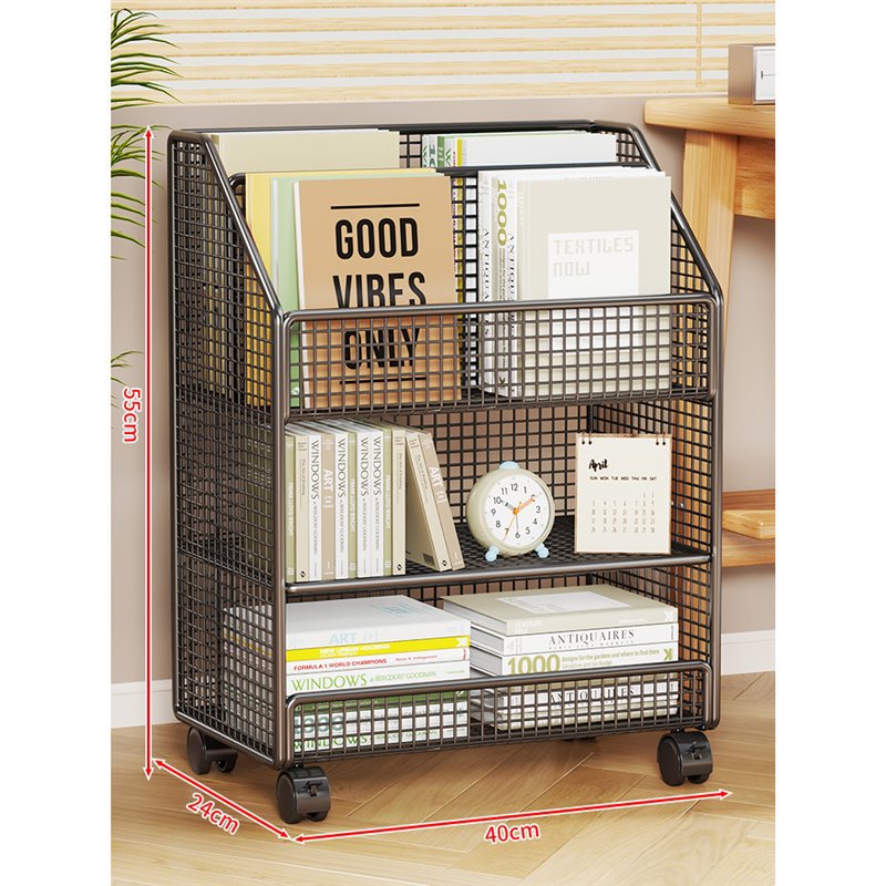 本棚 収納棚 ブックシェルフ デスクサイド本棚 キャスター付き スリム ファイルワゴン 本立て 大容量 教科書 雑誌収納 学校オフィス用 Black6572