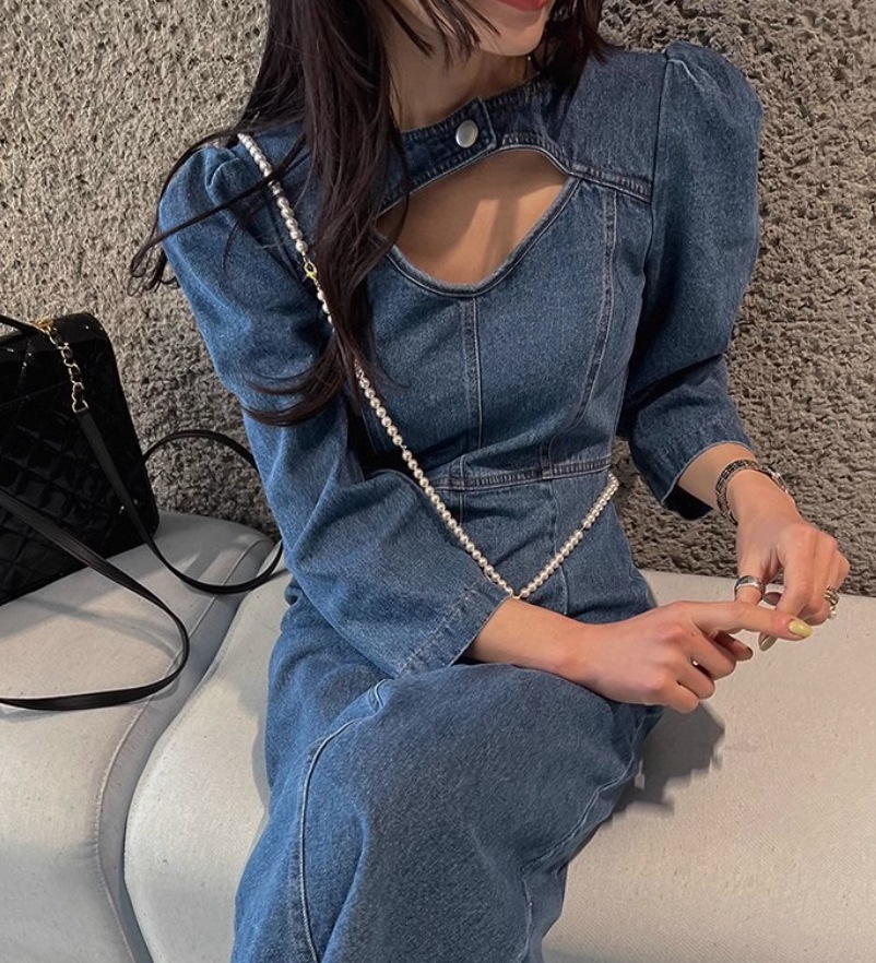 ワンピース デート モテアイテム デニムワンピース パフスリーブ ブラウス コットン 大人可愛い きれいめ 上品 おしゃれ かっこいい 大人可愛い ラブリー キュート ガーリー クール モード系