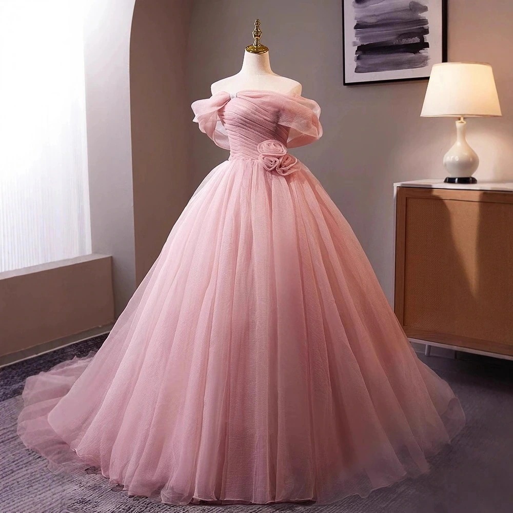 3日出荷 ワンピースドレス ピンク フレア プリンセス風 軽めウェディング オフショルダー パーティー 結婚式 お呼ばれドレス 春服 レディース