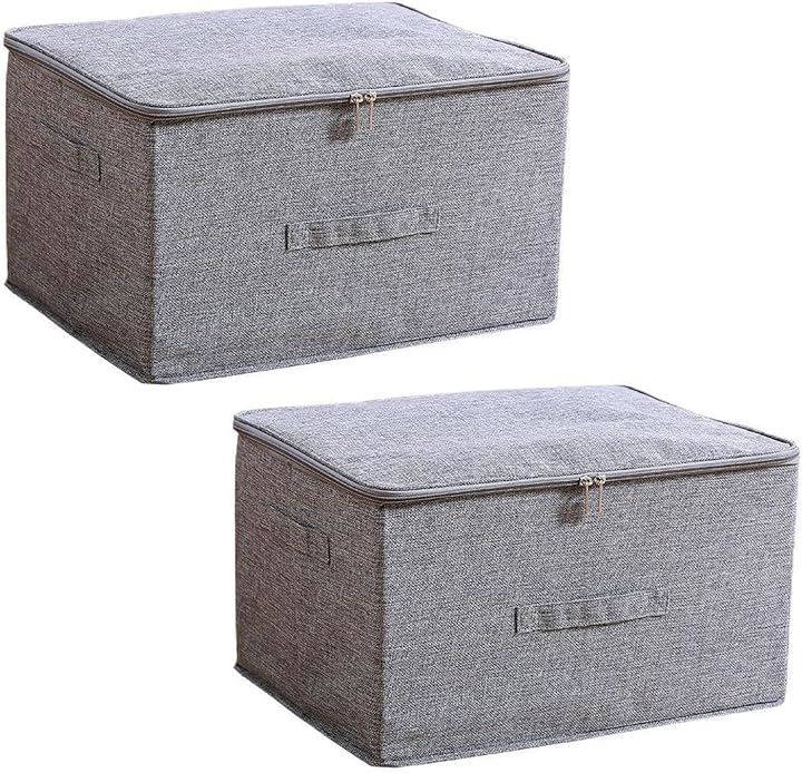 収納ボックス 収納ケース 大容量 折りたたみ 衣装ケース 取っ手付き 衣類 ふた付き おしゃれ 布製 ダブルファスナー(グレー, L（2個セット）)