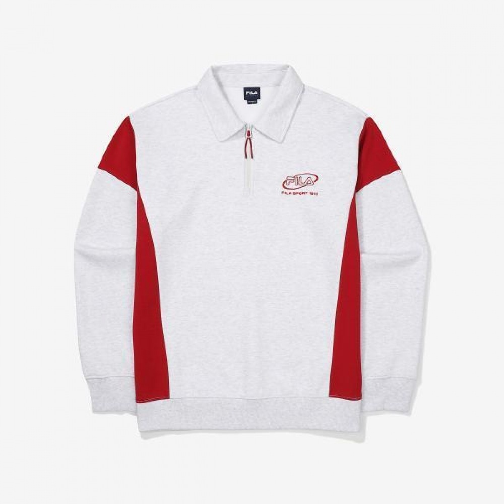 FILA カラーブロック 綿混合 カラーハーフジップ トレーナー