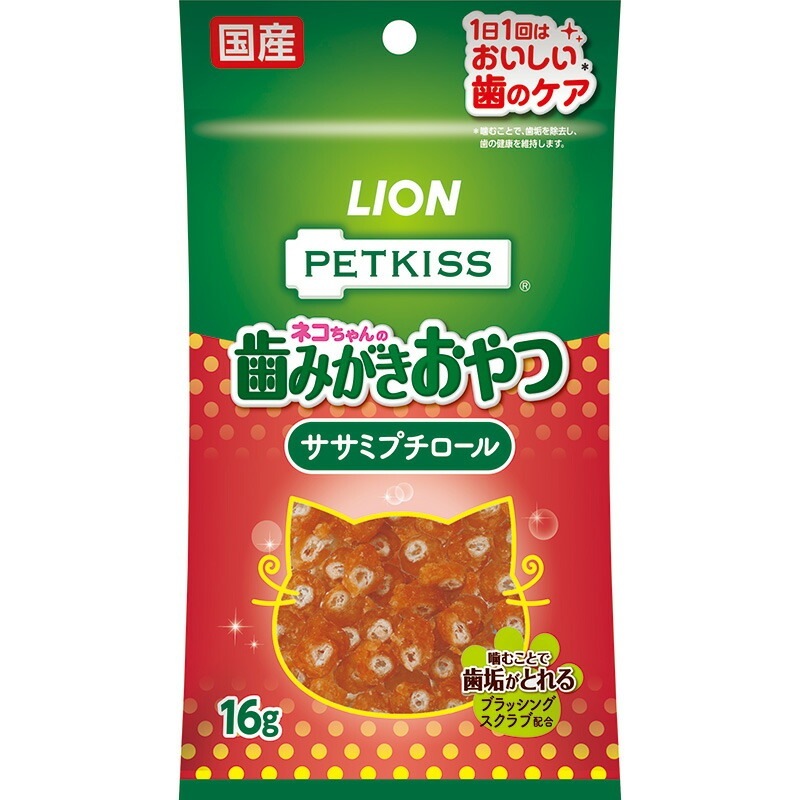 （まとめ買い）PETKISS ペットキス ネコちゃんの歯みがきおやつ ササミプチロール 16g 猫用おやつ [x24]