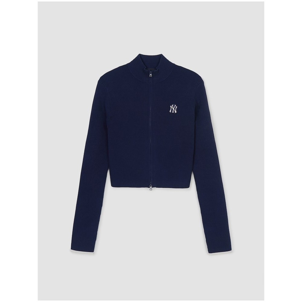 MLB 女性用バーシティリブジップアップカーディガン NY (ネイビー) QHHC3FKCV0444-50NYS