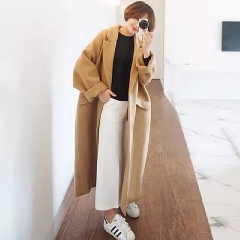 アウター 上着 コート ロングコート ロング ロング丈 ワイド ビッグシルエット オーバーサイズ バックスリット ボタン 前開き ポケット 厚手 キュート かわいい 大人可愛い 大人っぽい 大人女子