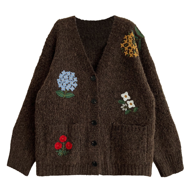 通勤する 2025秋冬ゆったりデザインカーーディガン リラックス感 ヴィンテージ花刺繍 新作スタイル