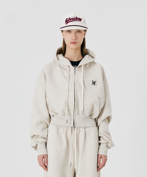 (起毛) Signature crop hood zip-up - OAT MEAL