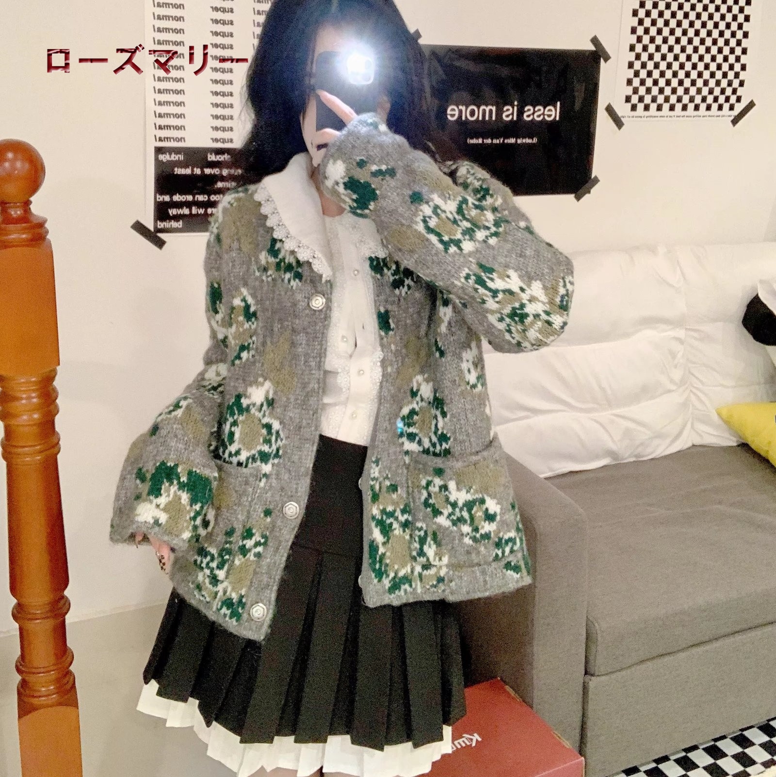 【在庫一掃SALE】欧米風2021十月秋冬新品花柄ジャカードのニットコートニットセーターニットカーディガン2110053