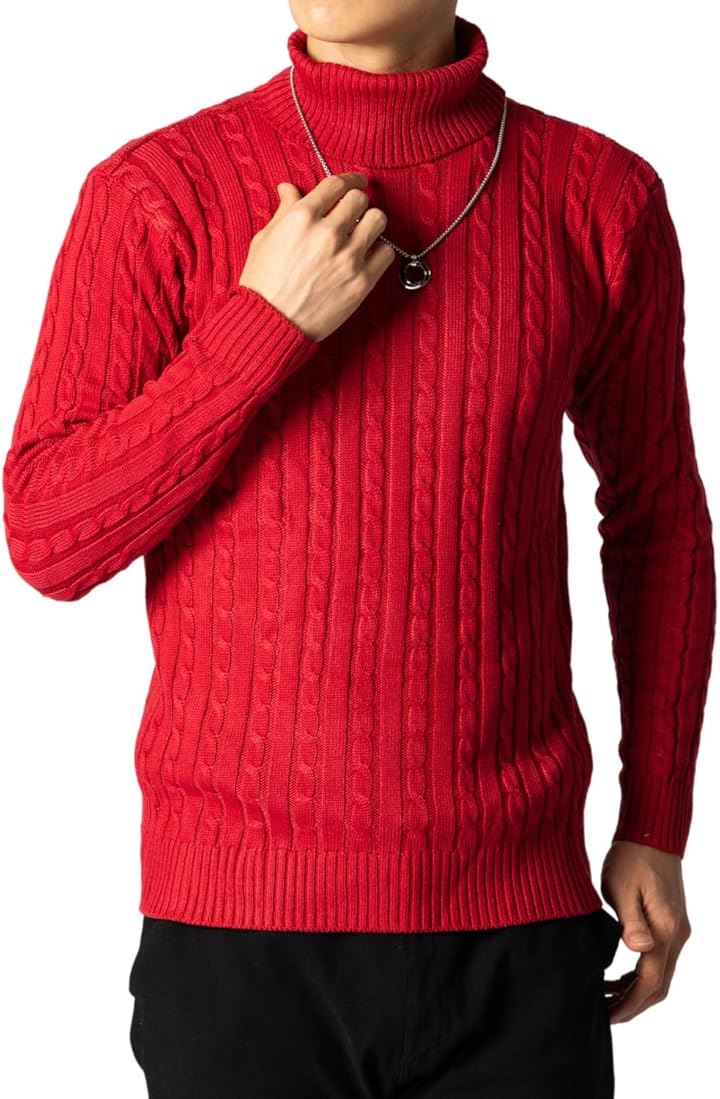 チクチクしない ニット セーター メンズ タートルネック タートルニット カジュアル 長袖 ロング 秋 冬 メンズ冬服おしゃれ メンズセーター(ワインレッド, L)
