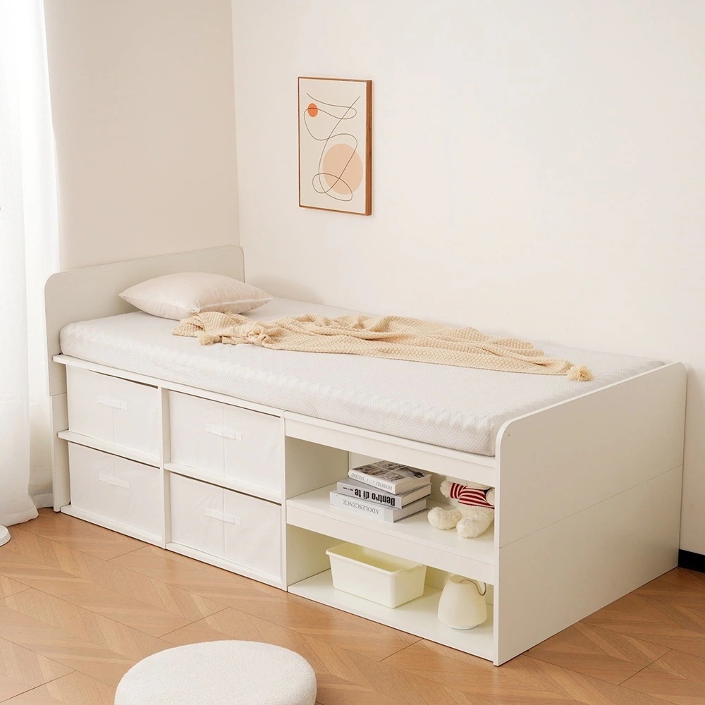 S ベッドフレーム シングル シングルベッド 高いベッド シングル 収納付き 収納ボックス付き ハイベッド ベッドフレーム シングルベッド 木製 収納 頑丈 シンプル ヘッドボード シンプル