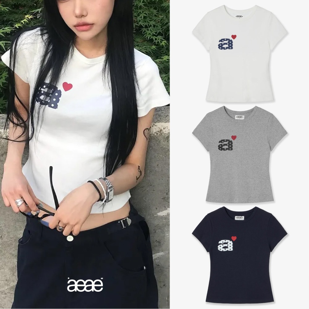 【公式正規品】 ドット スモール レター ティー へそ出し 半袖 夏 ショートミニ丈 大人気 カジュアル クルーネック オルチャン 細見え カットソー TEE ティーシャツ 服 韓国 kpop トップ