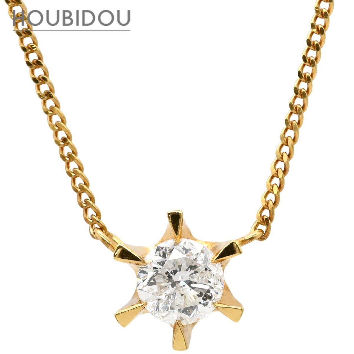 ネックレス ダイヤモンド 0.39ct ペンダント イエローゴールド 750 18K 1P 1粒 1石 ブリリアントカット 【中古】