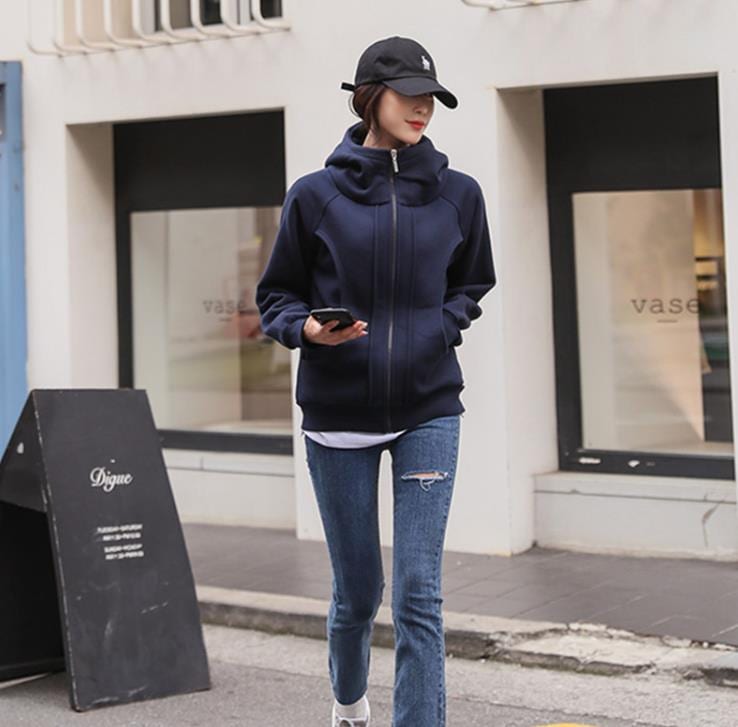 ハイネックフード付きプラスベルベット厚く暖かいスポーツセーター 2022 春と秋立体ウエストアートジャケットトップ学生