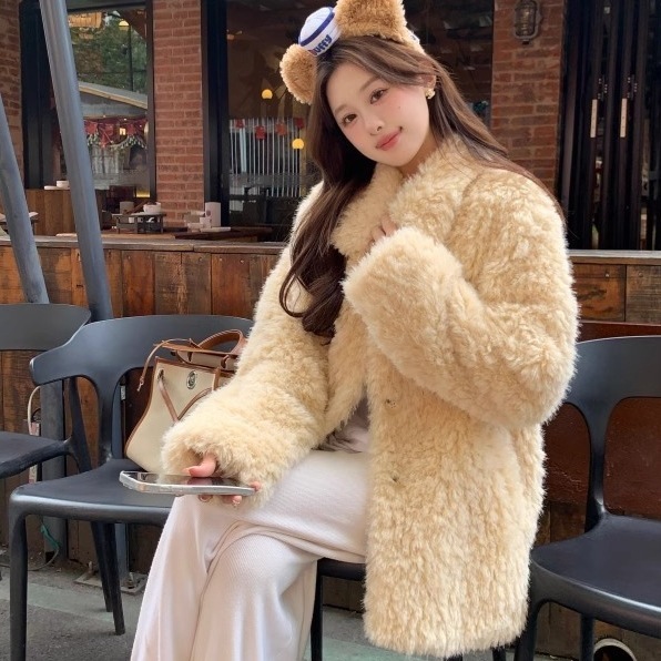 2025年新作 レディース レザー&ファーコート 韓国風 オープンカラー 加厚保温 ふわふわ 品質良い 新品 アウター