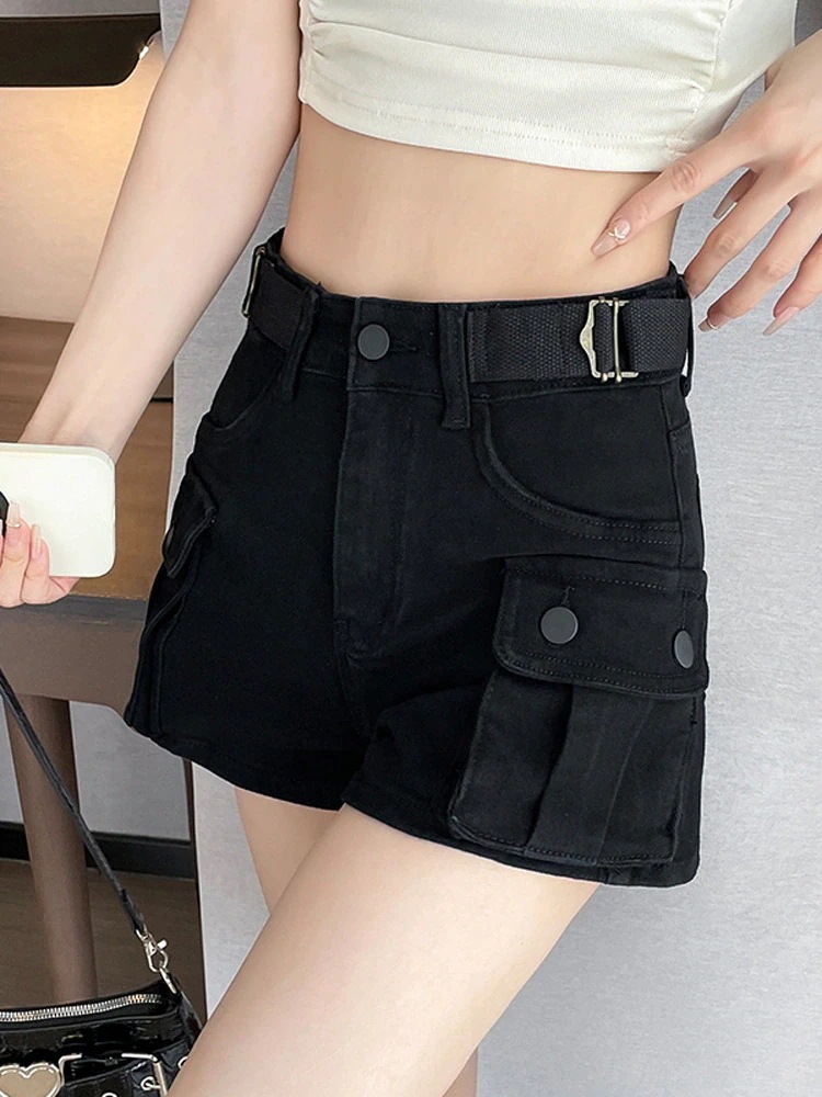 カーキ ワークウェア デニム ショートパンツ 女性用 ハイウエスト カジュアル 夏 アウター 2024 アメリカン ホットパンツ