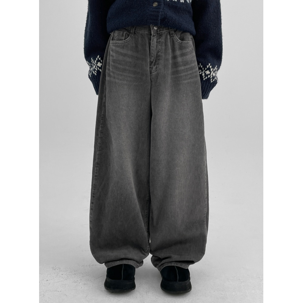 ブラックアップチェックウォッシングワイドコーデュロイパンツ