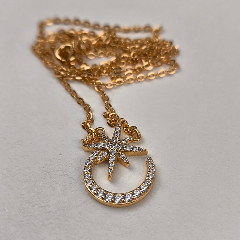【Silver 925】星と月の煌めきネックレス　アクセサリー　ジュエリー　上品　知的　ロマンチック　女性らしい　アレルギー対応