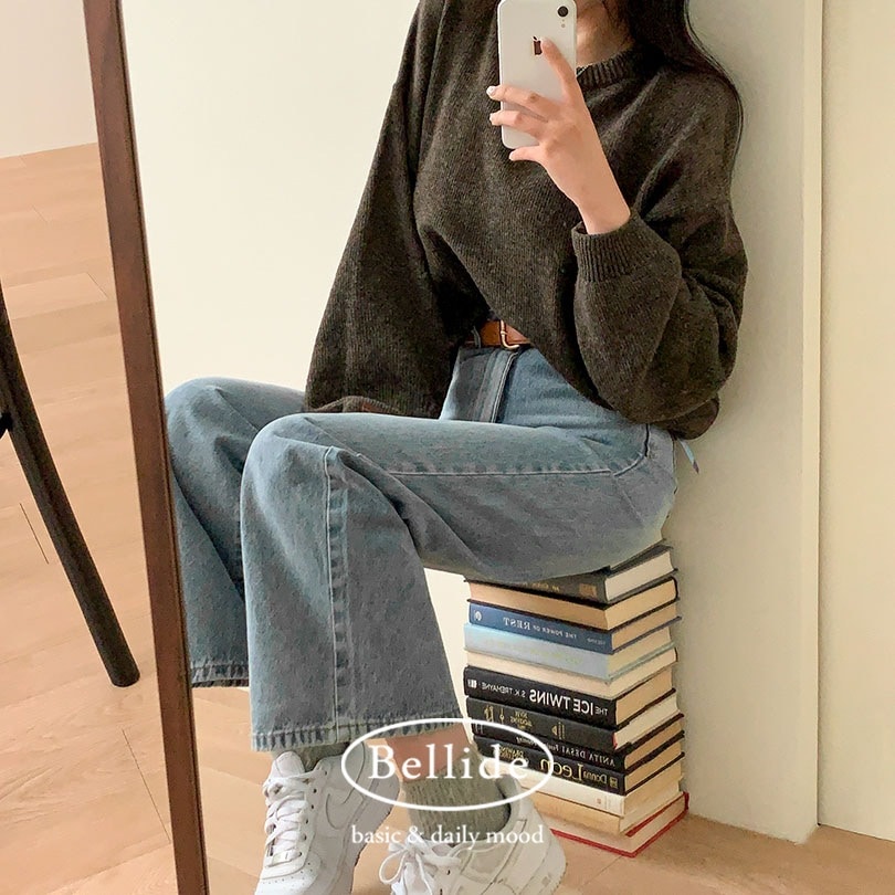 韓国の女性ファッション/ [MADE] パッチルーズフィットラウンドニット nt1245