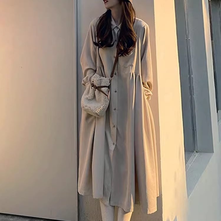 ワンピース ロングワンピース マタニティワンピース シャツワンピース 長袖 襟付き 前開き ボタン ポケット かわいい 大人可愛い きれいめ シンプル 上品 おしゃれ かっこいい カジュアル こなれ感