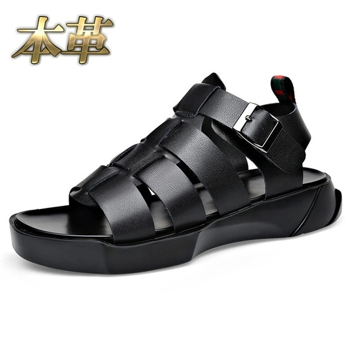 メンズ サンダル 本革 ブラック バックストラップ スポーツサンダル コンフォートサンダル 柔らかい レジャー