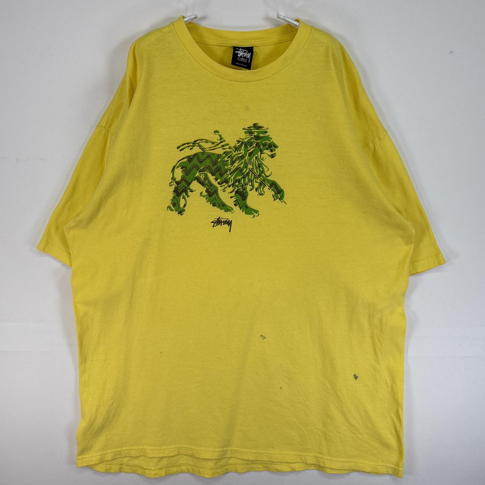 古着 半袖Tシャツ プリント 大きいサイズ クルーネック XL イエロー メンズ