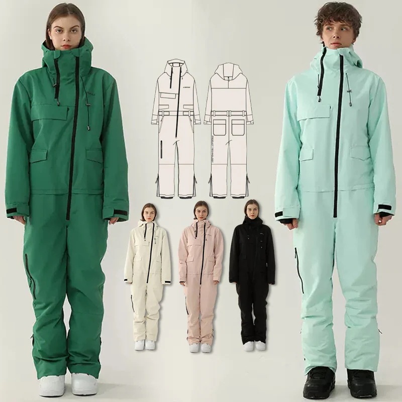 スノーボードウェア レディース メンズ つなぎ オールインワン 上下 スキーウェア スノボウェア 男女兼用 無地