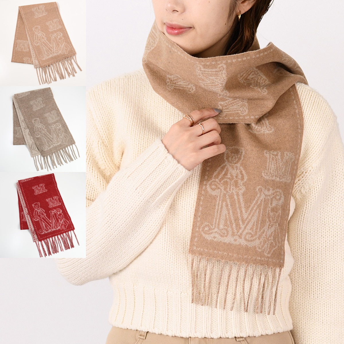 Max Mara マックスマーラ ストール マフラー カシミヤ ジャガード WSANIMA 45463733600 レディース テディベア くま