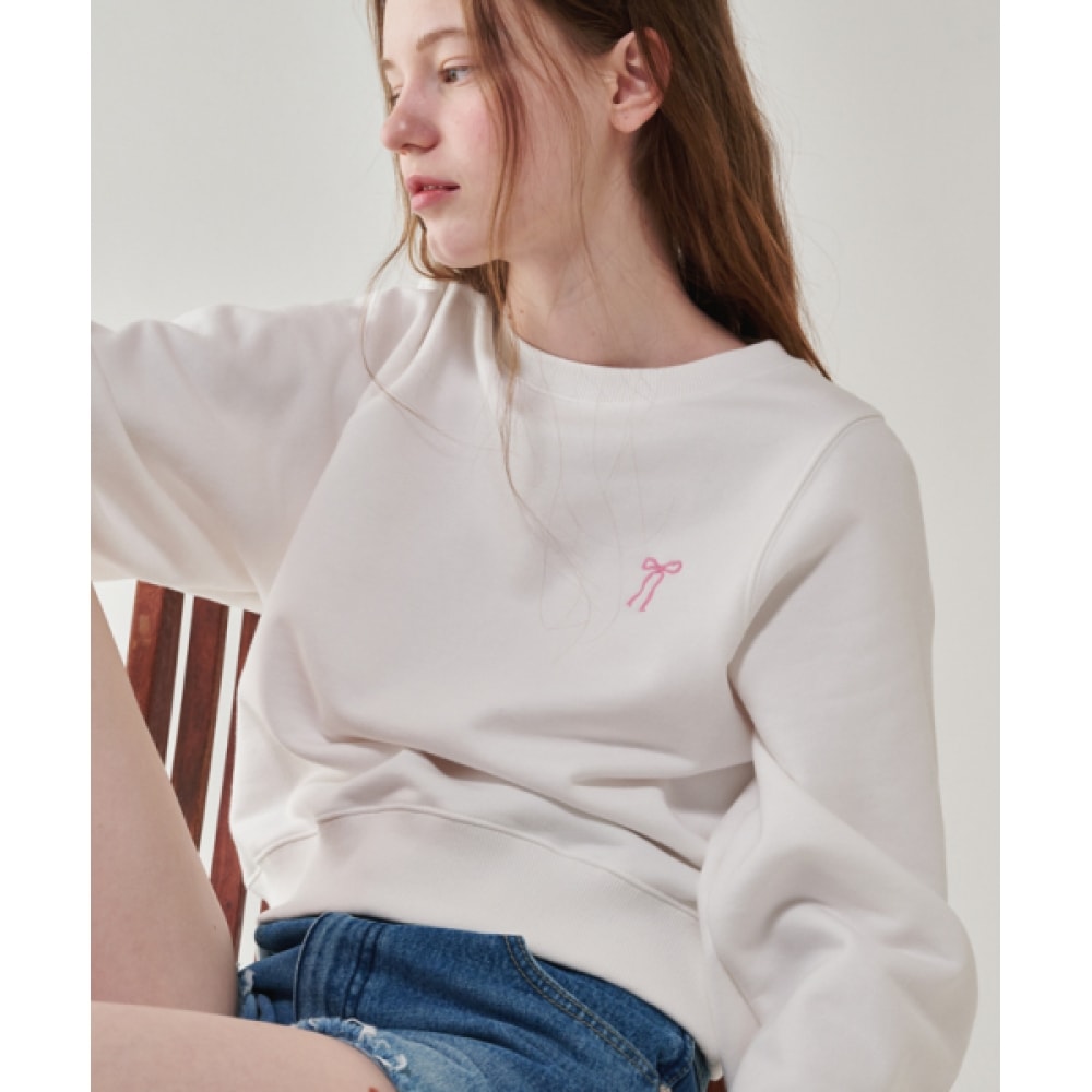 Ronron ボリュームスリーブリボンスウィードホワイト