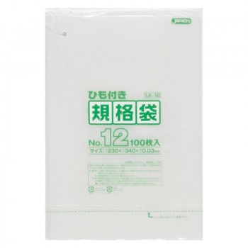 ジャパックス LD規格袋 厚み0.030mm No.12 ひも付き 透明 100枚×10冊×4箱 LK12