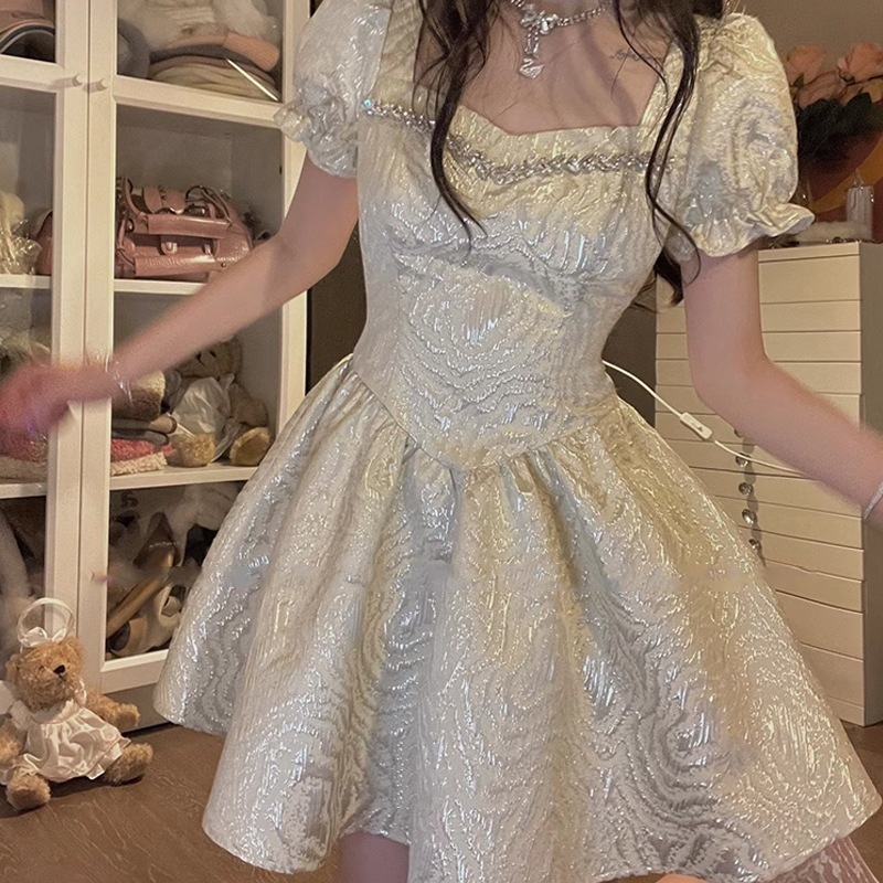 ガンズアンドローゼズ重工フローティングデザインウエストプリンセスドレスレトロドレススリムパフスカートショートサマー