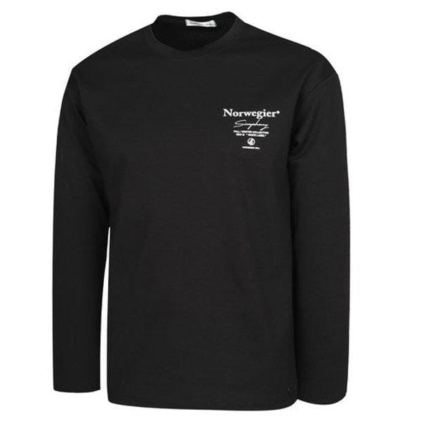 男性用ノルウェーのブントラウンド長袖Tシャツ RB-TSA-Q007-ブラック