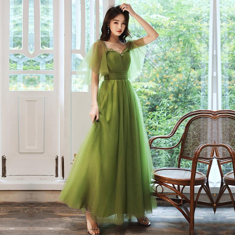 ナイトドレス レディース ロングドレス パーティー カラードレス イブニング ワンピース イベント 公演 緑 お洋服 チュール ウェディング 発表会 舞台衣装