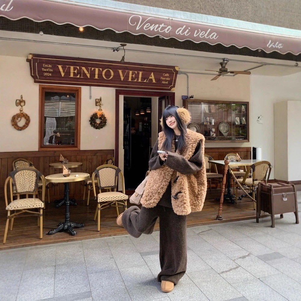 レディースハイクオリティファー ノースリーブ外穿カバーアップ ベスト