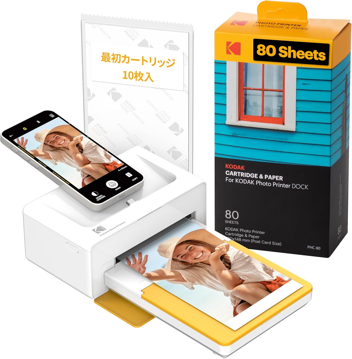 コダック KODAK Dock Plus 4PASS インスタントプリンター(10x15cm)+90枚バンドル(プリンター本体10枚入り+80枚)